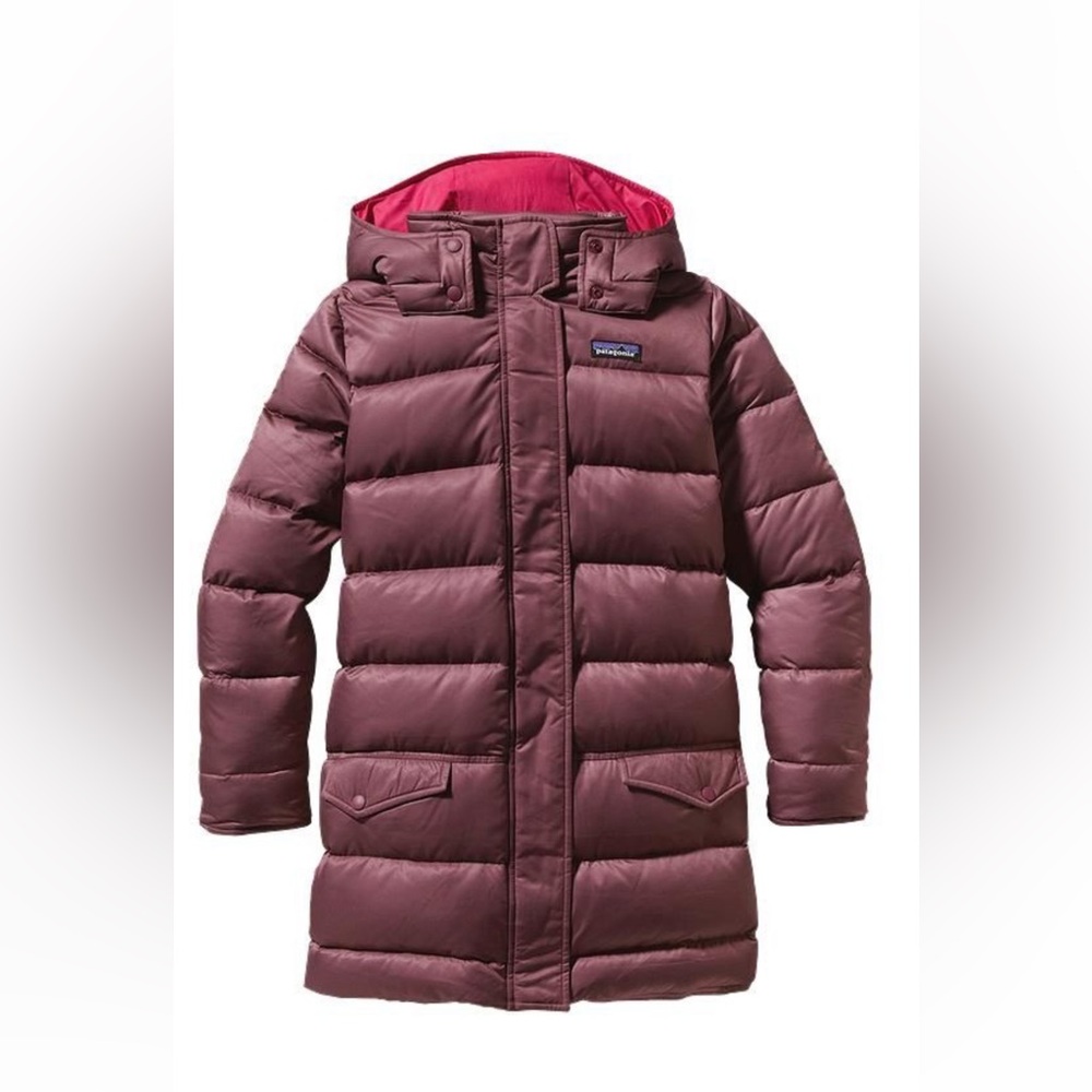 Patagonia down for fun coat parka kids extra small 5–6 used.